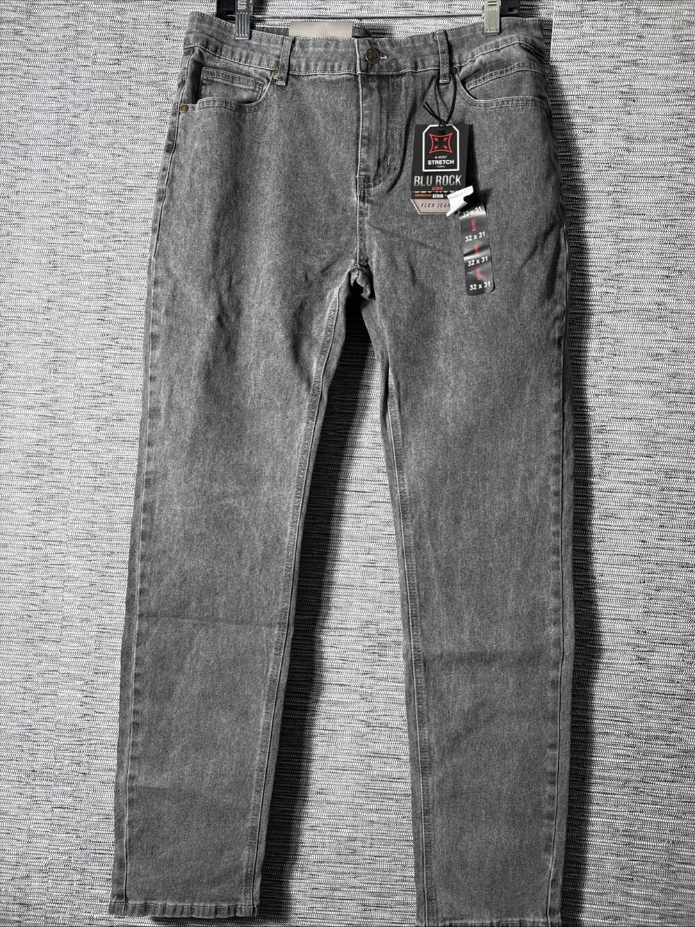 Men’s Blu Rock Flex Stretch Straight Denim Jeans, Grey, 32x31